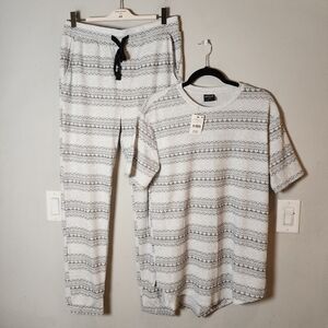 NWT Cotton On 2 Piece Waffle PJ Sleep‎ Shirt Pants Grey Heart Fairisle